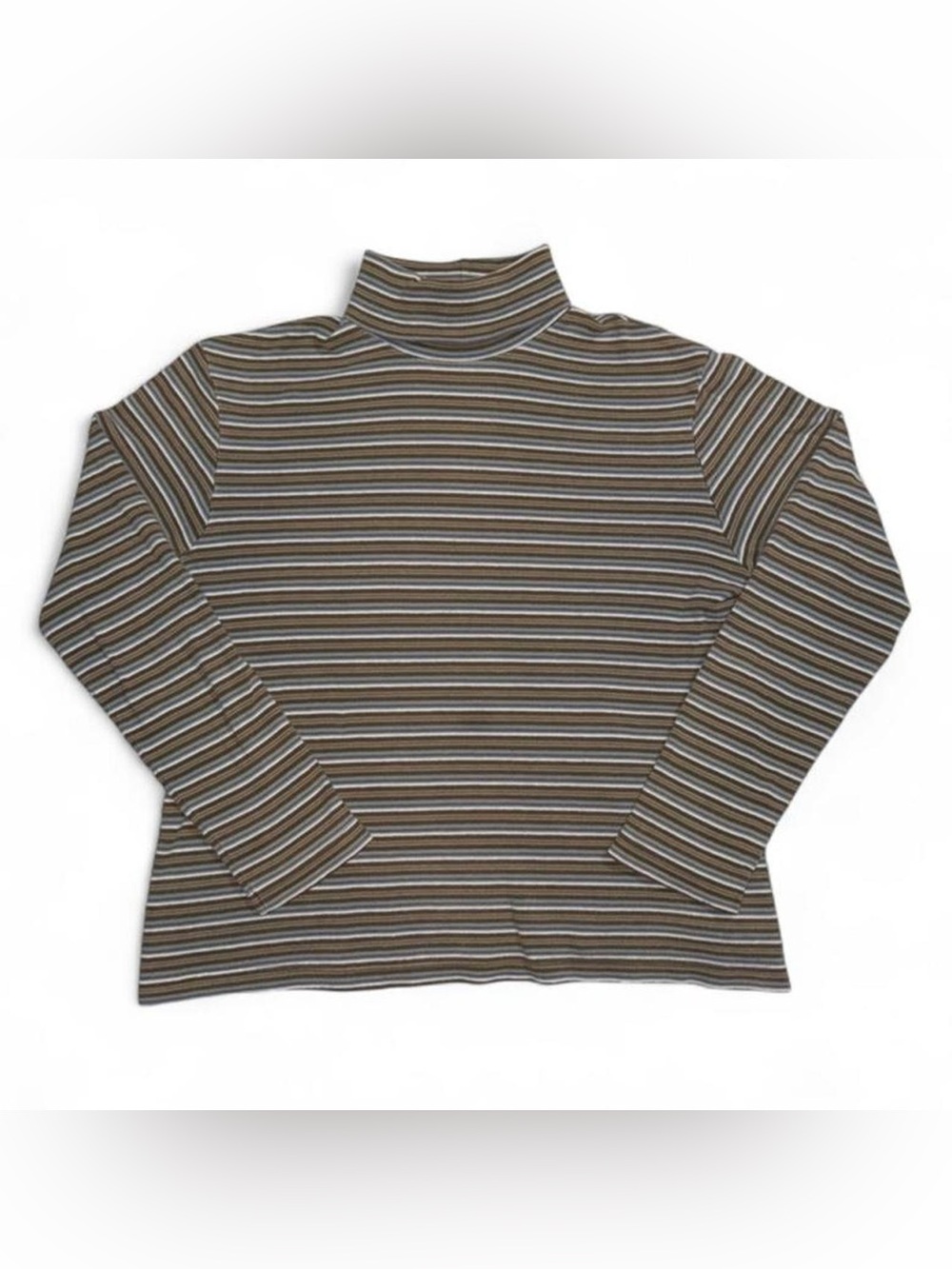 White Stag Striped Turtleneck Sweater in Brown and Gray